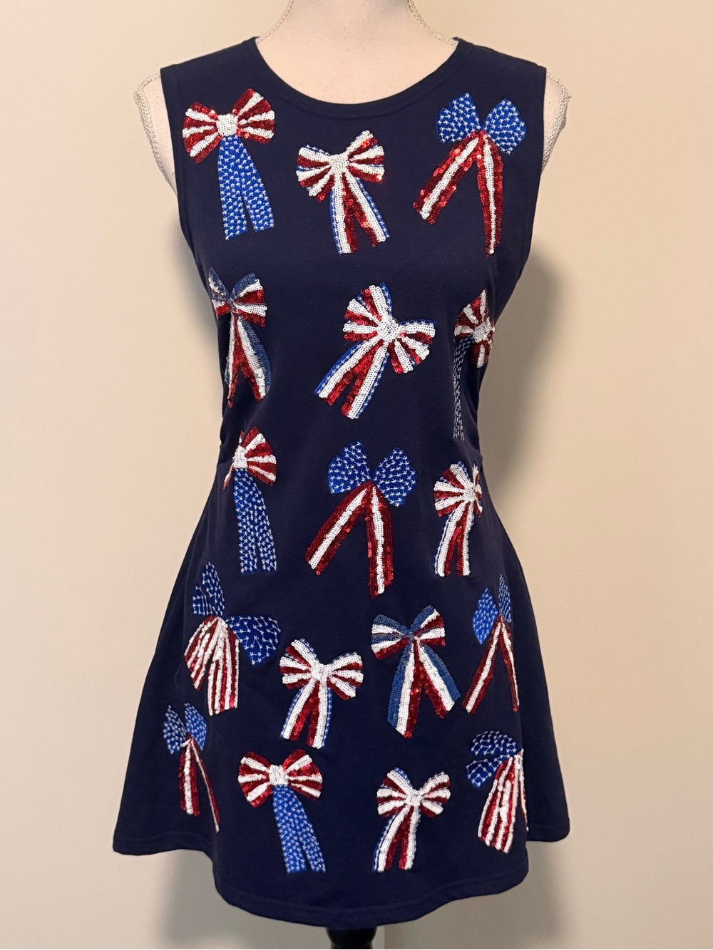Queen of Sparkles Patriotic Bow Dress Size M